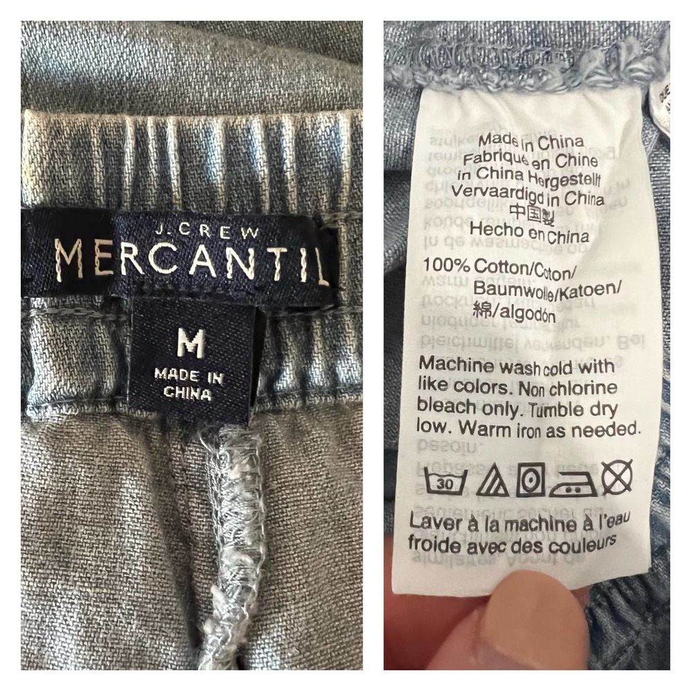 J. Crew Mercantile Chambray Pants Size M Drawstring Pockets Wide Leg Cropped - Picture 6 of 8